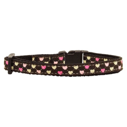 Argyle Hearts Nylon Ribbon Collar Brown Cat Safety