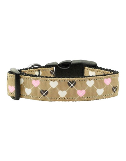 Argyle Hearts Nylon Ribbon Collar Tan Large