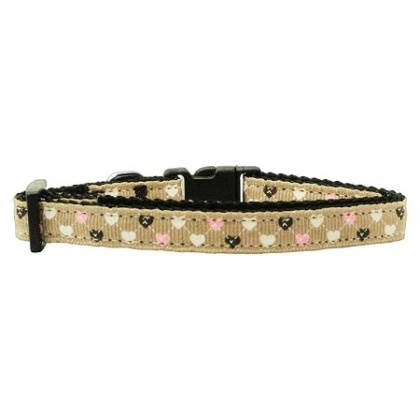 Argyle Hearts Nylon Ribbon Collar Tan Small