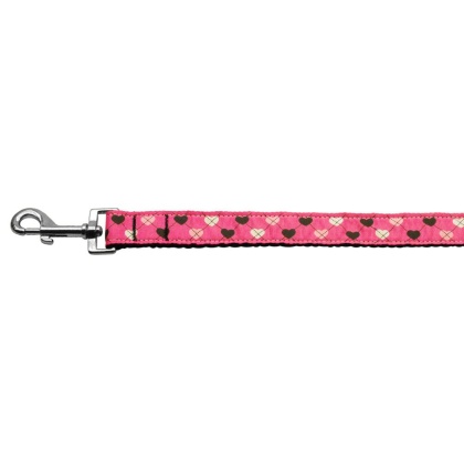 Argyle Hearts Nylon Ribbon Leash Bright Pink 1 inch wide 4ft Long