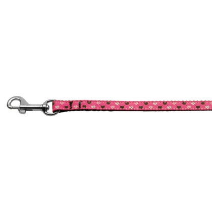Argyle Hearts Nylon Ribbon Leash Bright Pink 3/8 inch wide 4ft Long