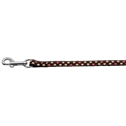 Argyle Hearts Nylon Ribbon Leash Brown 3/8 inch wide 4ft Long