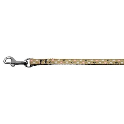 Argyle Hearts Nylon Ribbon Leash Tan 3/8 inch wide 4ft Long