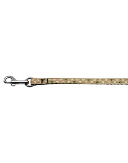 Argyle Hearts Nylon Ribbon Leash Tan 3/8 inch wide 4ft Long