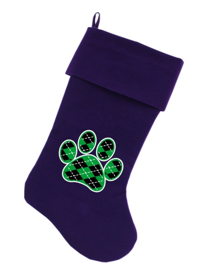 Argyle Paw Green Screen Print 18 inch Velvet Christmas Stocking Purple