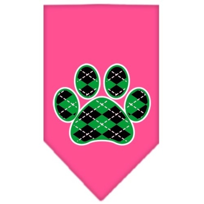 Argyle Paw Green Screen Print Bandana Bright Pink Large