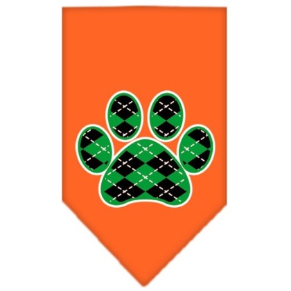 Argyle Paw Green Screen Print Bandana Orange Large