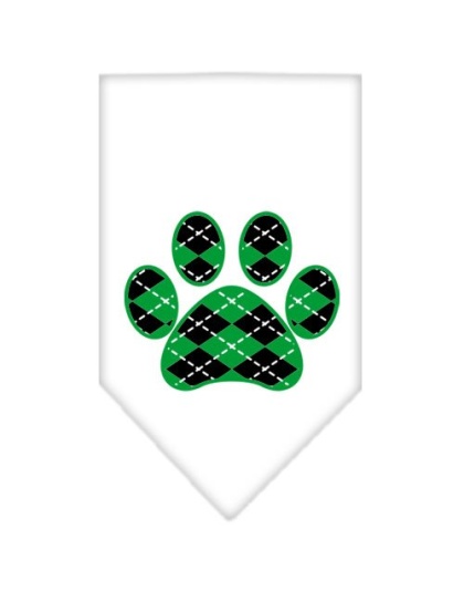 Argyle Paw Green Screen Print Bandana White Large