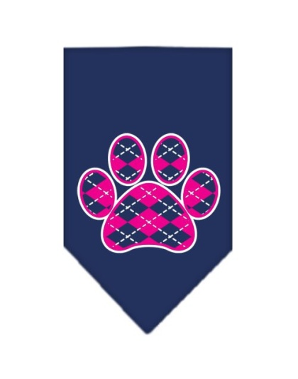 Argyle Paw Pink Screen Print Bandana Navy Blue large