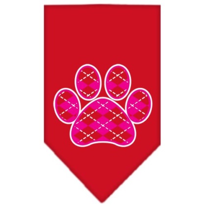 Argyle Paw Pink Screen Print Bandana Red Large