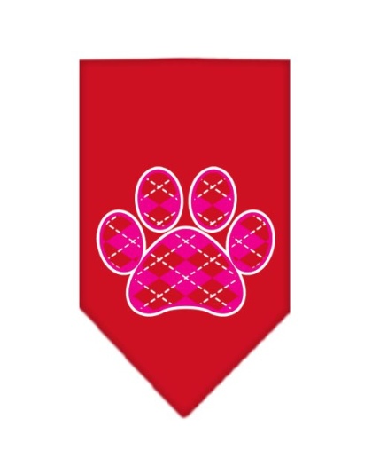 Argyle Paw Pink Screen Print Bandana Red Large