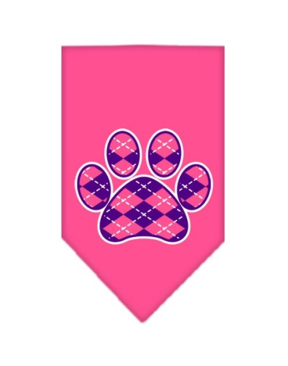 Argyle Paw Purple Screen Print Bandana Bright Pink Large