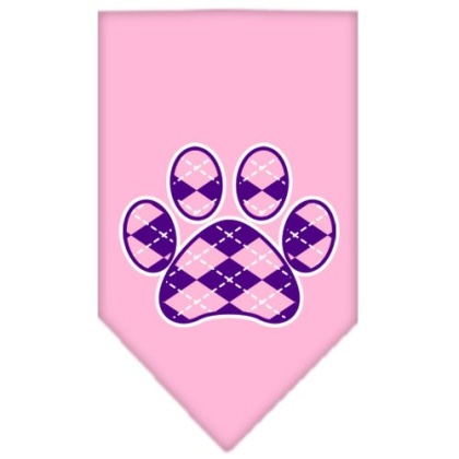 Argyle Paw Purple Screen Print Bandana Light Pink Large