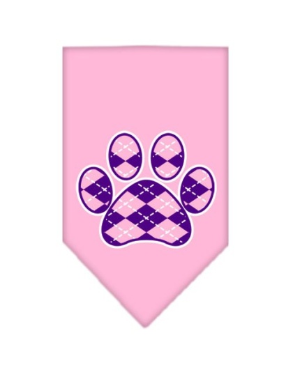 Argyle Paw Purple Screen Print Bandana Light Pink Large