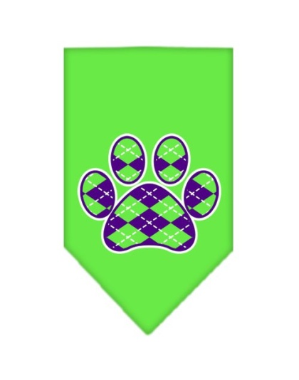 Argyle Paw Purple Screen Print Bandana Lime Green Large