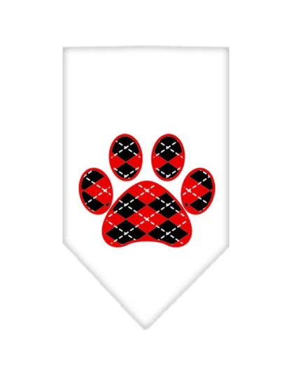 Argyle Paw Red Screen Print Bandana White Large