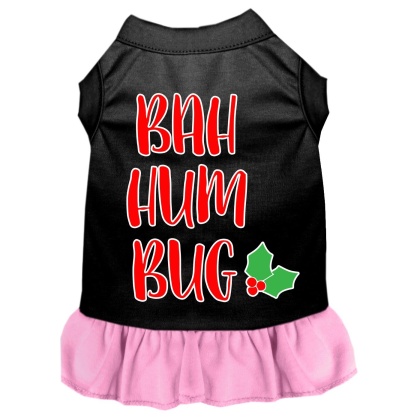 Bah Humbug Screen Print Dog Dress Black with Light Pink Lg