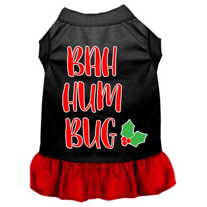 Bah Humbug Screen Print Dog Dress Black with Red Lg