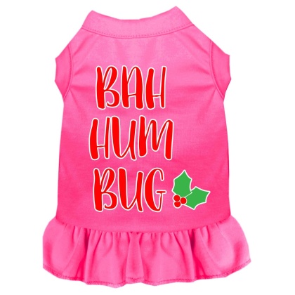 Bah Humbug Screen Print Dog Dress Bright Pink 4X