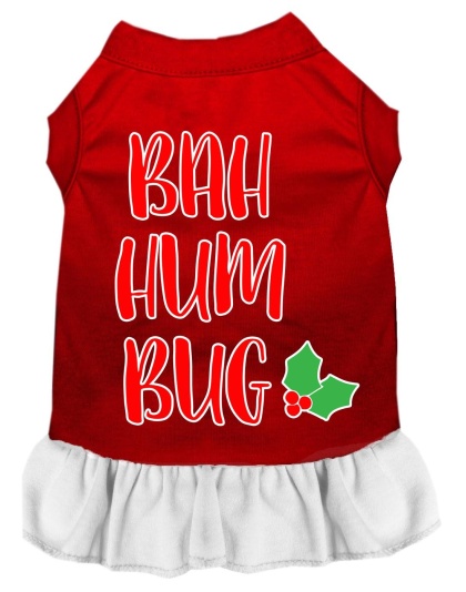 Bah Humbug Screen Print Dog Dress Red with White Lg