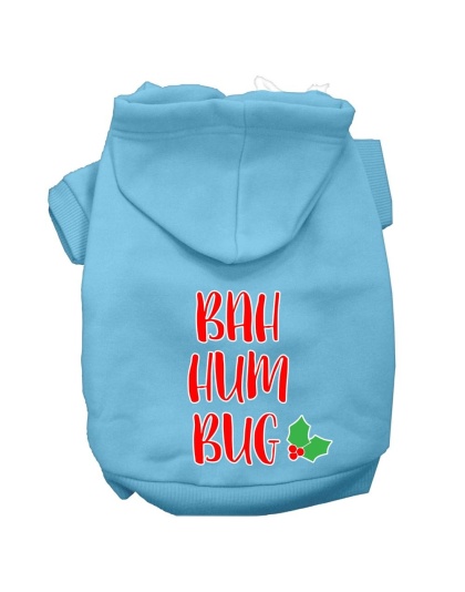 Bah Humbug Screen Print Dog Hoodie Baby Blue L