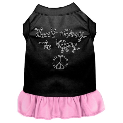 Be Hippy Screen Print Dog Dress Black with Light Pink Lg