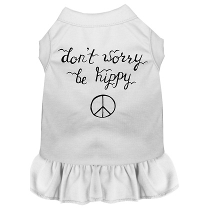 Be Hippy Screen Print Dog Dress White 4X (22)