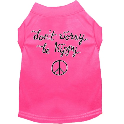 Be Hippy Screen Print Dog Shirt Bright Pink Lg