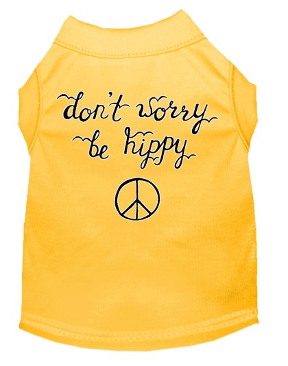 Be Hippy Screen Print Dog Shirt Yellow Lg