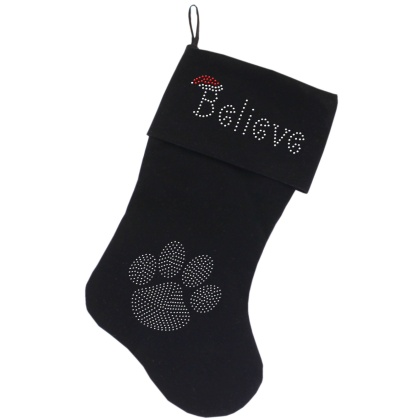 Believe Rhinestone 18 inch Velvet Christmas Stocking Black