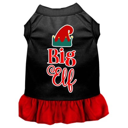 Big Elf Screen Print Dog Dress Black with Red Lg