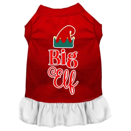 Big Elf Screen Print Dog Dress Red with White Lg