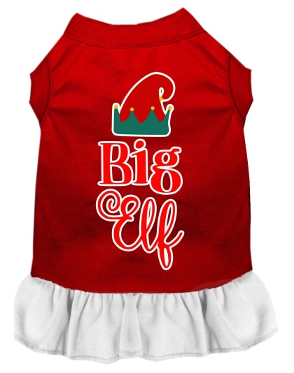 Big Elf Screen Print Dog Dress Red with White Lg