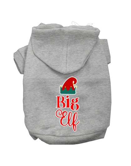 Big Elf Screen Print Dog Hoodie Grey L