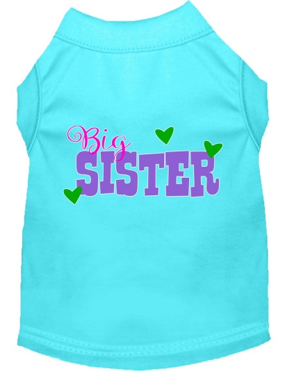 Big Sister Screen Print Dog Shirt Aqua Lg