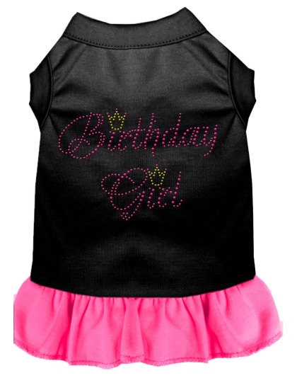 Birthday Girl Rhinestone Dress Black with Bright Pink Lg