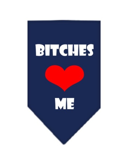 Bitches Love Me Screen Print Bandana Navy Blue large