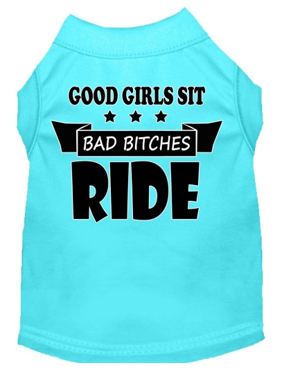 Bitches Ride Screen Print Dog Shirt Aqua Lg