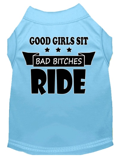 Bitches Ride Screen Print Dog Shirt Baby Blue Lg