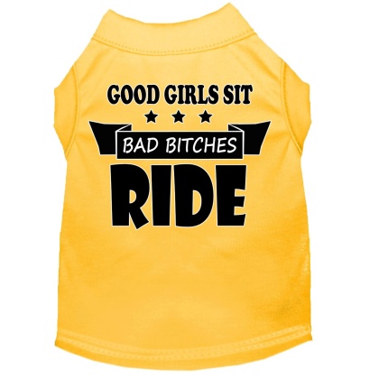 Bitches Ride Screen Print Dog Shirt Yellow Lg