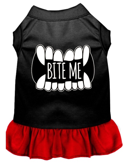 Bite Me Screen Print Dog Dress Black with Red Lg