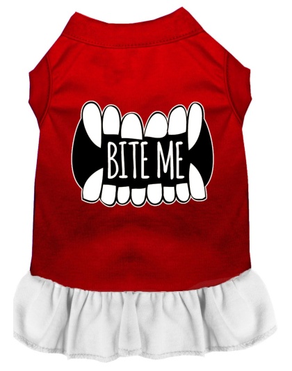 Bite Me Screen Print Dog Dress Red with White Lg