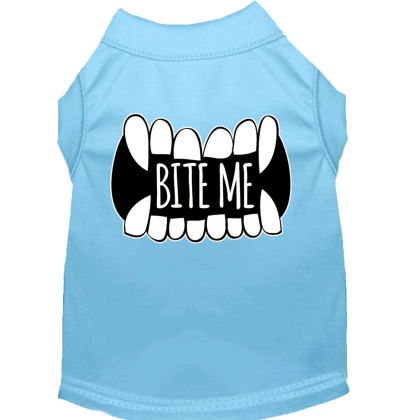 Bite Me Screen Print Dog Shirt Baby Blue Lg