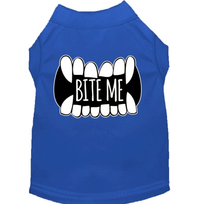 Bite Me Screen Print Dog Shirt Blue Lg