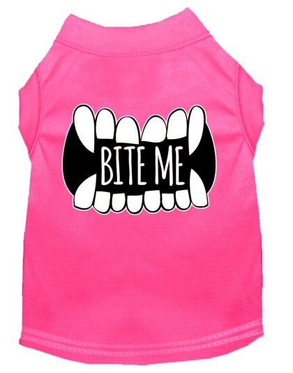 Bite Me Screen Print Dog Shirt Bright Pink Lg