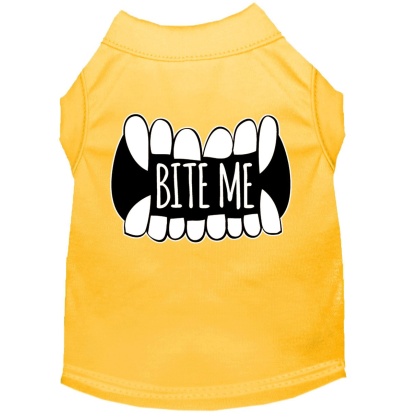 Bite Me Screen Print Dog Shirt Yellow Lg