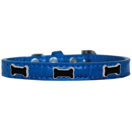 Black Bone Widget Croc Dog Collar Blue Size 10