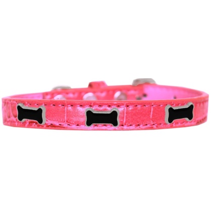 Black Bone Widget Croc Dog Collar Bright Pink Size 10