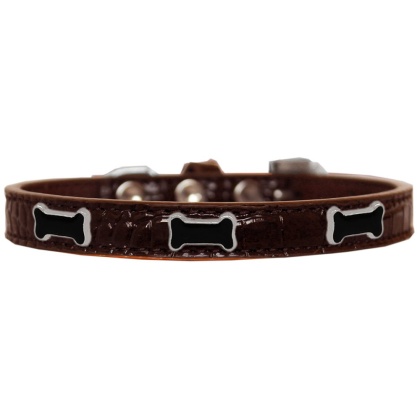 Black Bone Widget Croc Dog Collar Chocolate Size 10