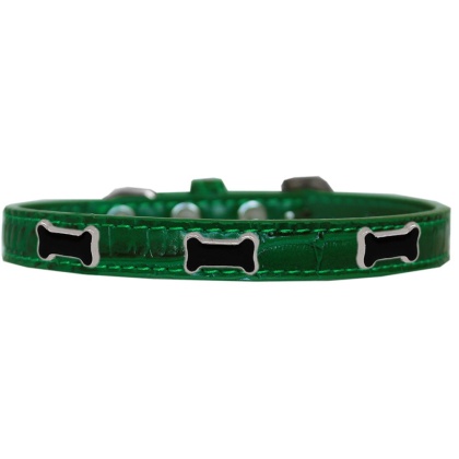 Black Bone Widget Croc Dog Collar Emerald Green Size 10